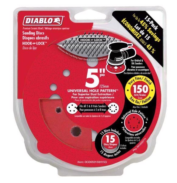 Diablo 5 in. Ceramic Blend Hook and Lock Sanding Disc 150 Grit Very Fine 15 pk Diablo 5 in. Ceramic Blend Hook and Lock Sanding Disc 150 Grit Very Fine 15 pk