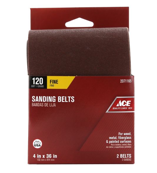 Ace 36 in. L X 4 in. W Aluminum Oxide Sanding Belt 120 Grit Fine 2 pc