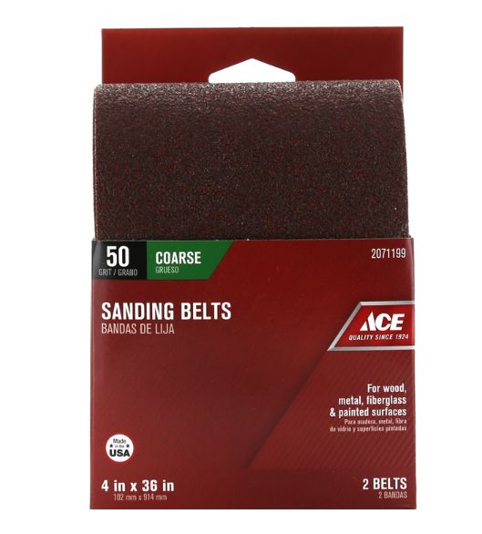 Ace 36 in. L X 4 in. W Aluminum Oxide Sanding Belt 50 Grit Coarse 2 pc