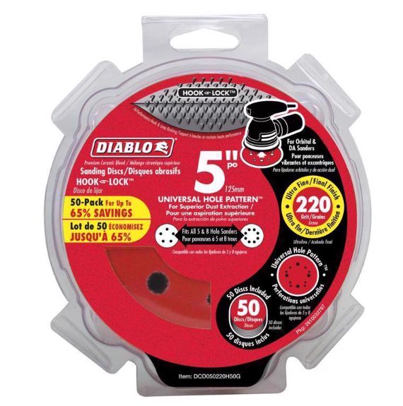 Diablo 5 in. Ceramic Blend Hook and Lock Sanding Disc 220 Grit Ultra Fine 50 pk