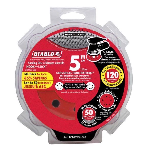 Diablo 5 in. Ceramic Blend Hook and Lock Sanding Disc 120 Grit Medium 50 pk