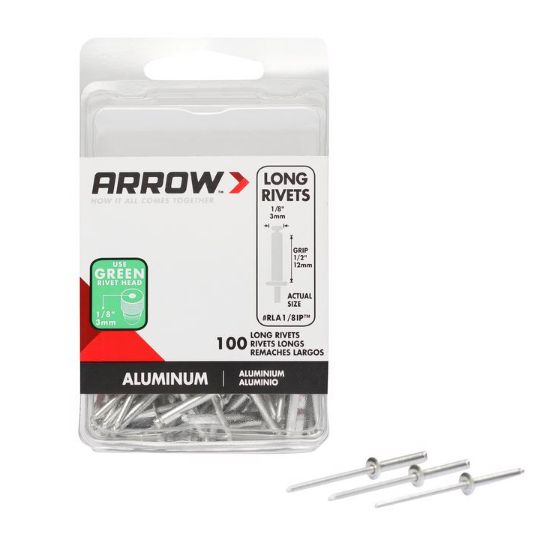 Arrow 1/8 in. D X 1/2 in. Aluminum Long Rivets Silver 100 pk Arrow 1/8 in. D X 1/2 in. Aluminum Long Rivets Silver 100 pk