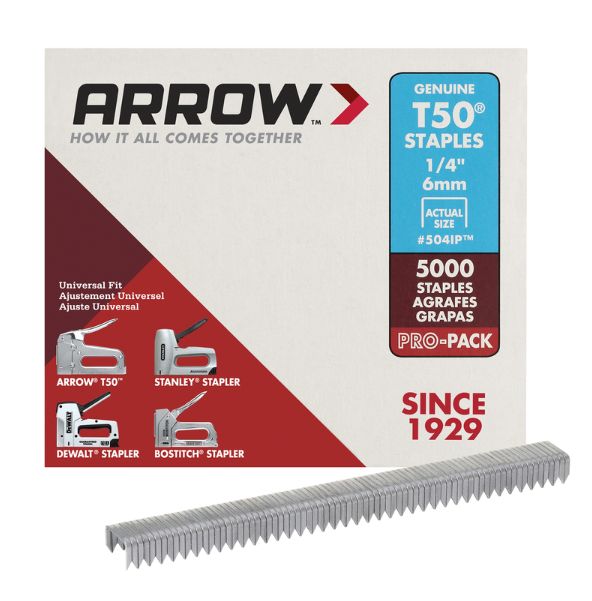 Arrow T50 3/8 in. W X 1/4 in. L 18 Ga. Flat Crown Heavy Duty Staples 5000 pk