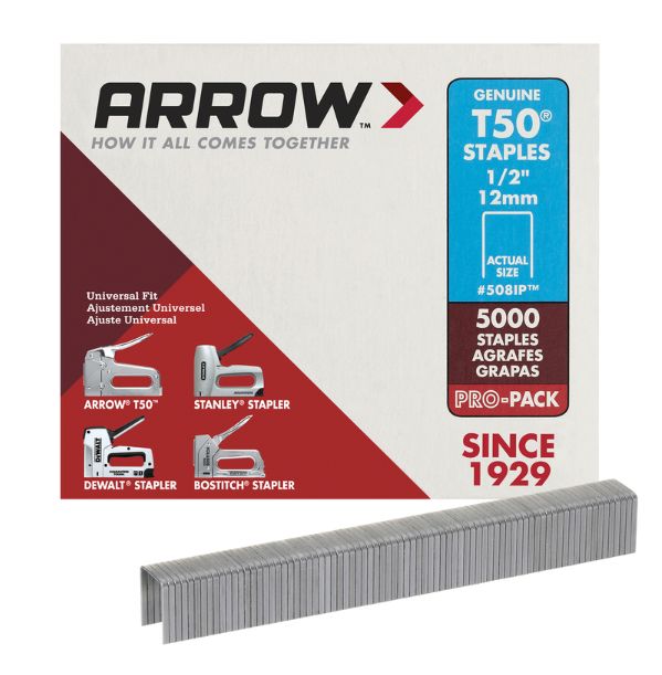 Arrow T50 3/8 in. W X 1/2 in. L 18 Ga. Flat Crown Heavy Duty Staples 5000 pk