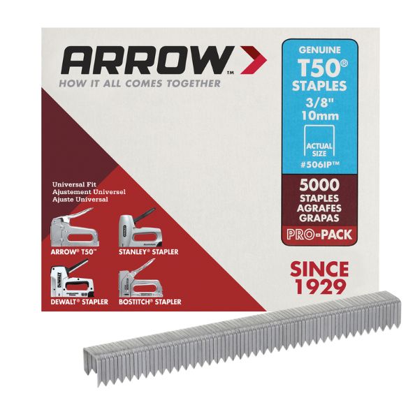 Arrow T50 3/8 in. W X 3/8 in. L 18 Ga. Flat Crown Heavy Duty Staples 5000 pk