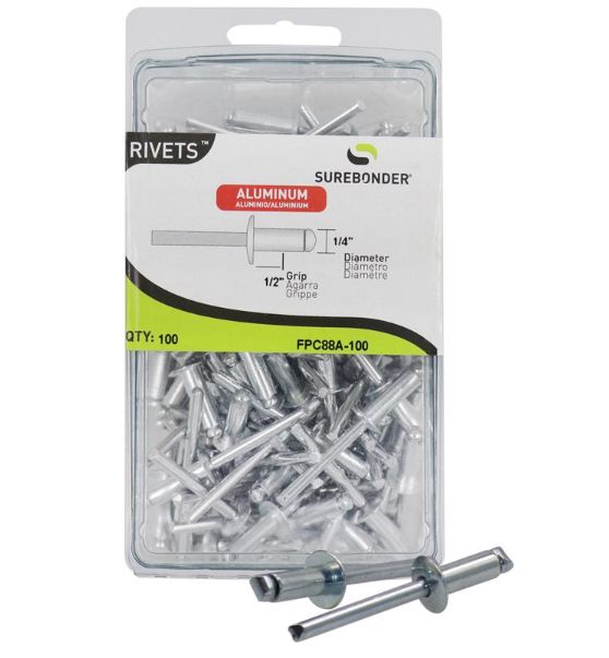 Surebonder 1/4 in. D X 1/2 in. Aluminum Rivets Silver 100 pk