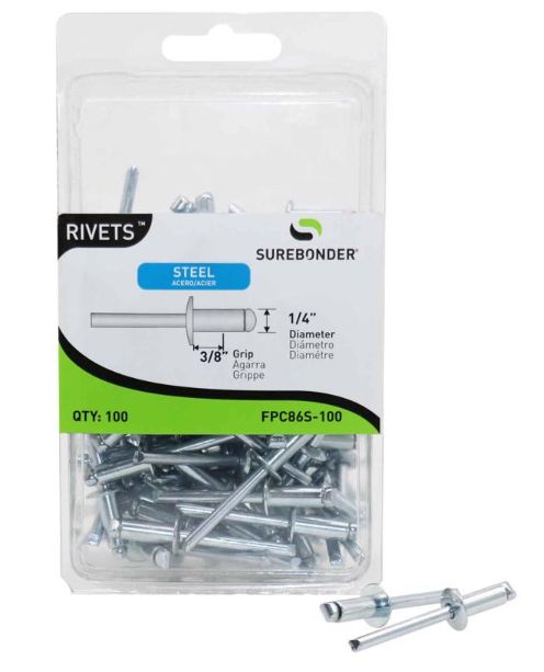 Surebonder 1/4 in. D X 1/4 in. Steel Rivets Silver 100 pk