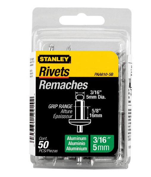 Stanley 3/16 in. D X 5/8 in. Aluminum Blind Rivets Silver 50 ct