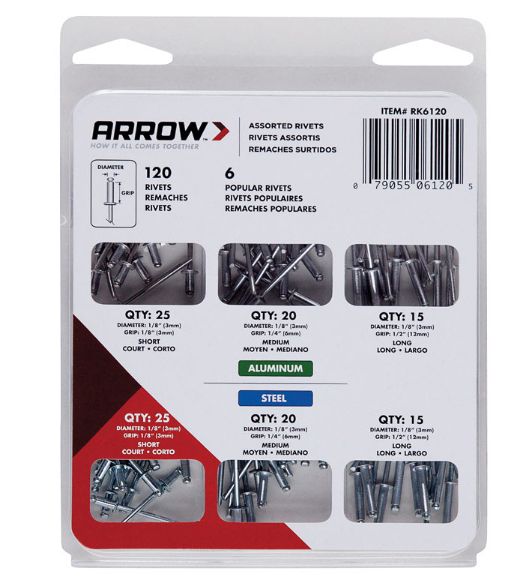 Arrow 1/8 in. D Aluminum Rivet Set Silver 120 pk