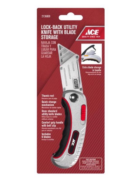 Ace 6-1/2 in. Lockback Utility Knife Black 1 pk