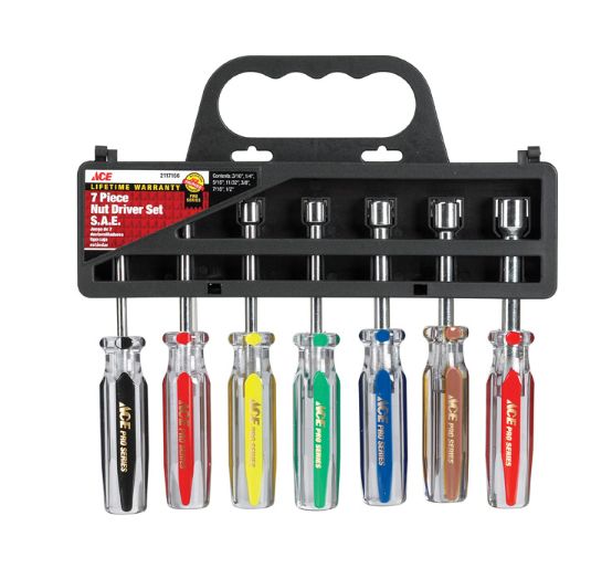 Ace Pro Series Multi Size SAE 6 Point Nut Driver Set 7 in. L 7 pc Ace Pro Series Multi Size SAE 6 Point Nut Driver Set 7 in. L 7 pc