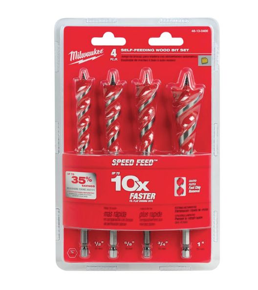 Milwaukee Speed Feed 6-1/2 in. L Steel Wood Bit Set Quick-Change Hex Shank 4 pc