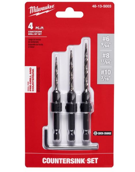 Milwaukee 0.3 in. L High Speed Steel Drill and Countersink Set Quick-Change Hex Shank 3 pc