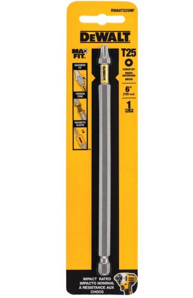 DEWALT Max Fit Torx T25 X 6 in. L Screwdriver Bit S2 Tool Steel 1 pc DEWALT Max Fit Torx T25 X 6 in. L Screwdriver Bit S2 Tool Steel 1 pc
