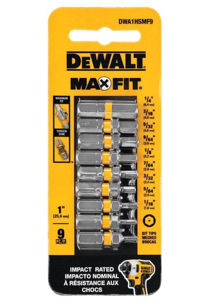 DEWALT Max Fit Hex 1 in. L Screwdriver Bit Set Steel 9 pk