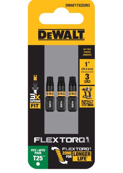 DEWALT FlexTorq Torx T25 X 1 in. L Impact Driver Bit Set Steel 3 pc DEWALT FlexTorq Torx T25 X 1 in. L Impact Driver Bit Set Steel 3 pc