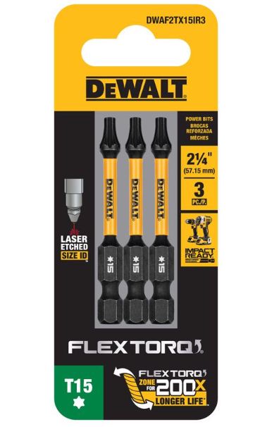 DEWALT FlexTorq Torx T15 X 2.25 in. L Drill and Driver Bit Set Steel 3 pc