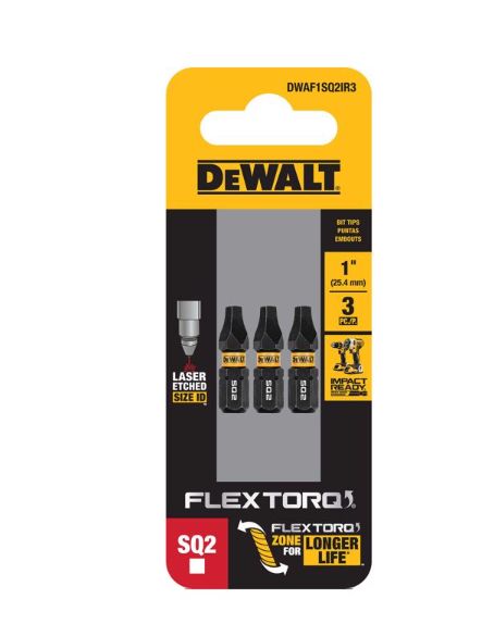 DEWALT FlexTorq Square #2 X 1 in. L Impact Driver Bit Set Steel 3 pc