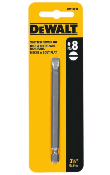 DEWALT Slotted #8 X 3.5 in. L Power Screwdriver Bit Heat-Treated Steel 1 pc DEWALT Slotted #8 X 3.5 in. L Power Screwdriver Bit Heat-Treated Steel 1 pc