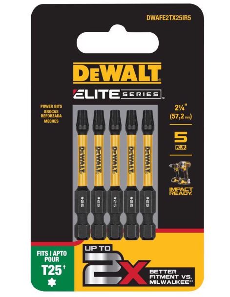 DEWALT ELITE SERIES Torx T25 X 2-1/4 in. L Screwdriver Bit Steel 5 pc DEWALT ELITE SERIES Torx T25 X 2-1/4 in. L Screwdriver Bit Steel 5 pc