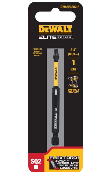DEWALT ELITE SERIES Square #2 X 3-1/2 in. L Screwdriver Bit Steel 1 pc DEWALT ELITE SERIES Square #2 X 3-1/2 in. L Screwdriver Bit Steel 1 pc