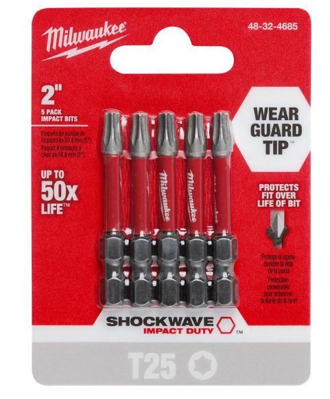 Milwaukee Shockwave Torx T25 X 2 in. L Screwdriver Bit Steel 5 pk Milwaukee Shockwave Torx T25 X 2 in. L Screwdriver Bit Steel 5 pk