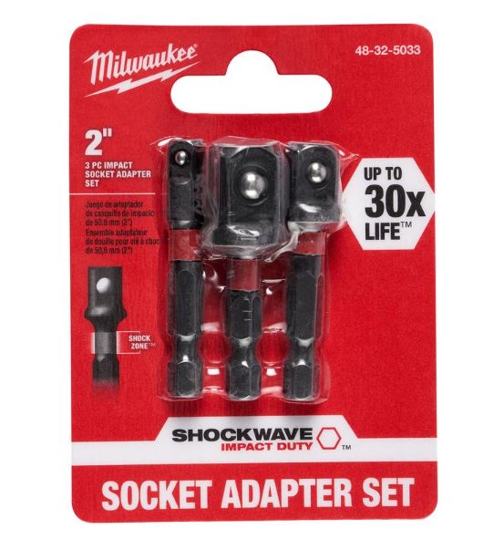 Milwaukee Shockwave Square 2 in. L Screwdriver Socket Adapter Steel 3 pc