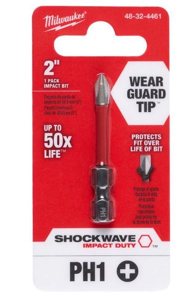 Milwaukee Shockwave Phillips #1 X 2 in. L Impact Power Bit Steel 1 pc Milwaukee Shockwave Phillips #1 X 2 in. L Impact Power Bit Steel 1 pc
