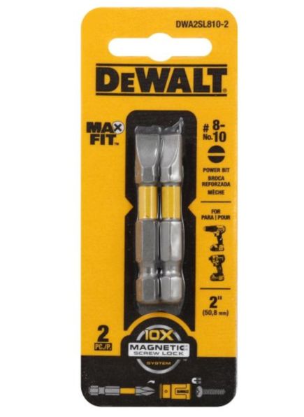 DEWALT Max Fit Slotted #8-10 X 2 in. L Power Bit S2 Tool Steel 2 pc DEWALT Max Fit Slotted #8-10 X 2 in. L Power Bit S2 Tool Steel 2 pc