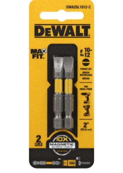 DEWALT Max Fit Slotted #10-12 X 2 in. L Power Bit S2 Tool Steel 2 pc DEWALT Max Fit Slotted #10-12 X 2 in. L Power Bit S2 Tool Steel 2 pc