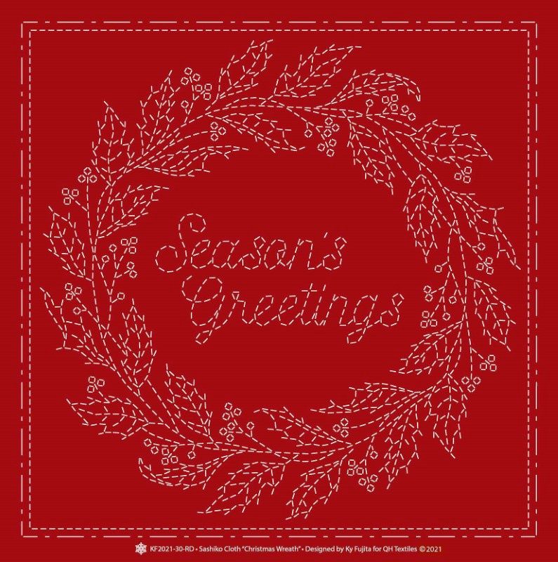 Sashiko Cloth Christmas Wreath-Red