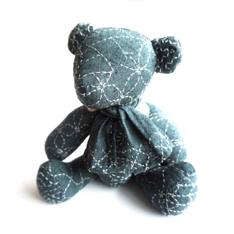 Sashiko Cloth Teddy Bear - Blue