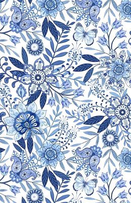 Blooming Blue - Large Floral per metre