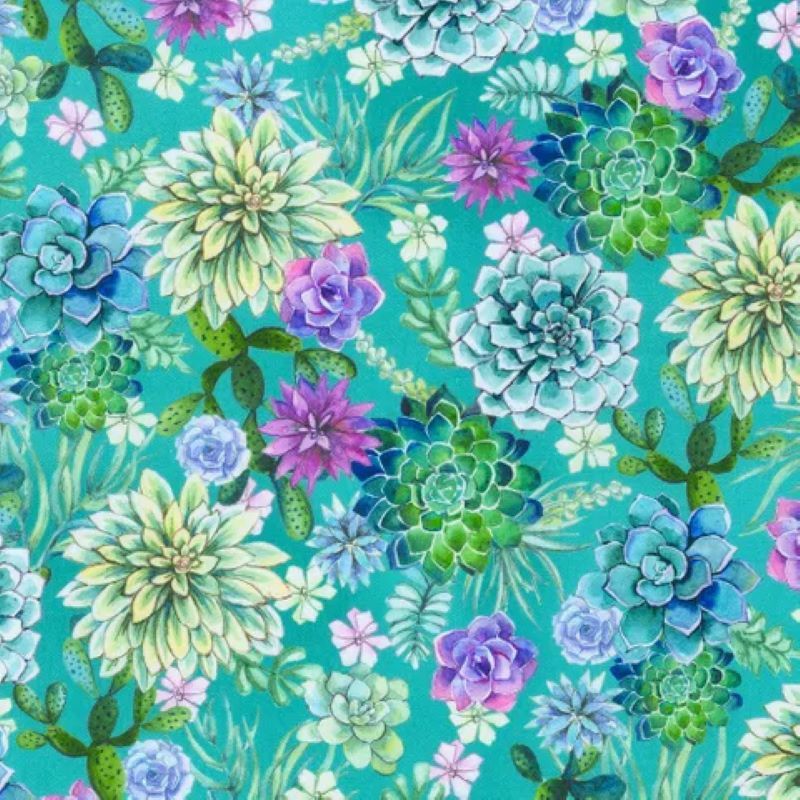 Desert Blooms per metre, Print: Teal - Succulents