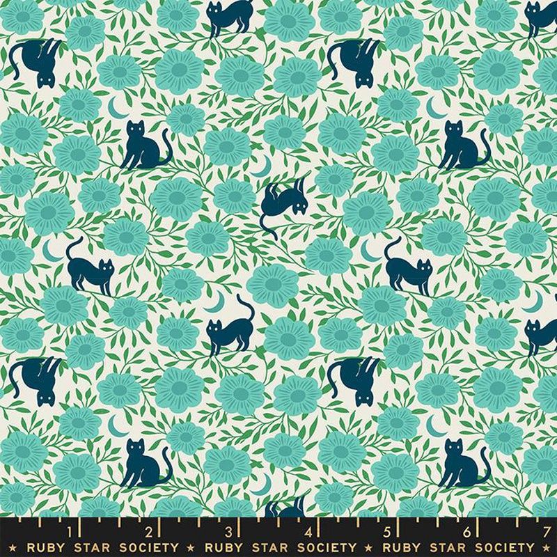 Backyard - Teal Hiding Cat per metre