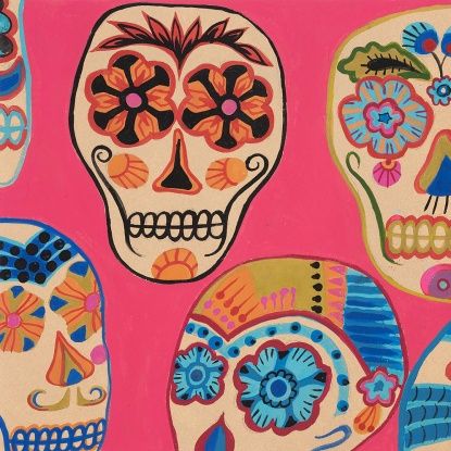 Calaveras Contentas in Tea/Pink per metre