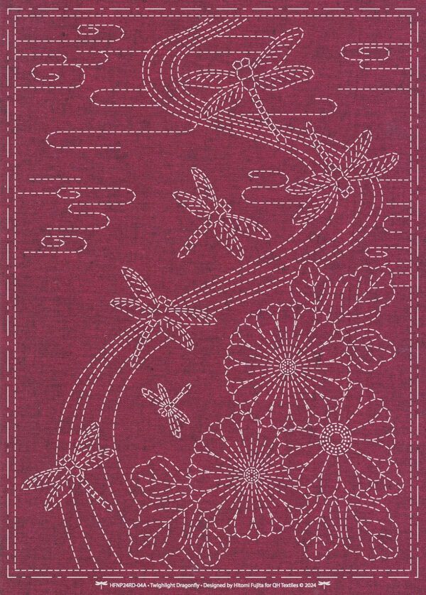 Sashiko Cloth Twilight Dragonfly - Red