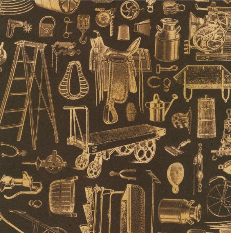 Vintage Farm Life Range - per metre, Print: Farm Implements Brown 2177216
