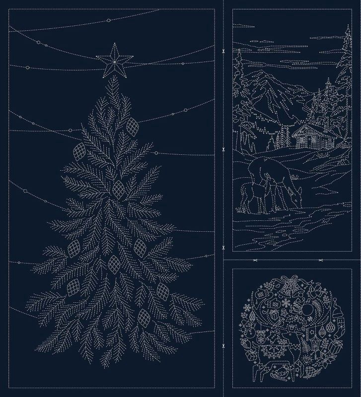 Wagara Sashiko Panel - Seasons Greetings Navy