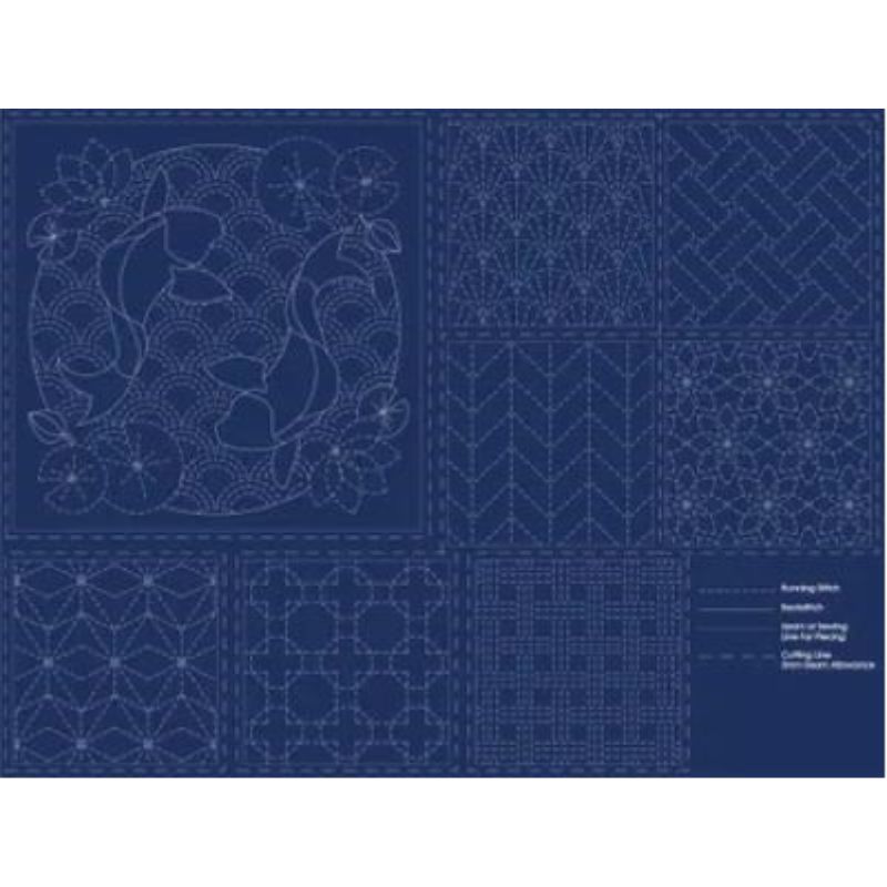 Sashiko Stitchery Panels - Navy, Print: Koi