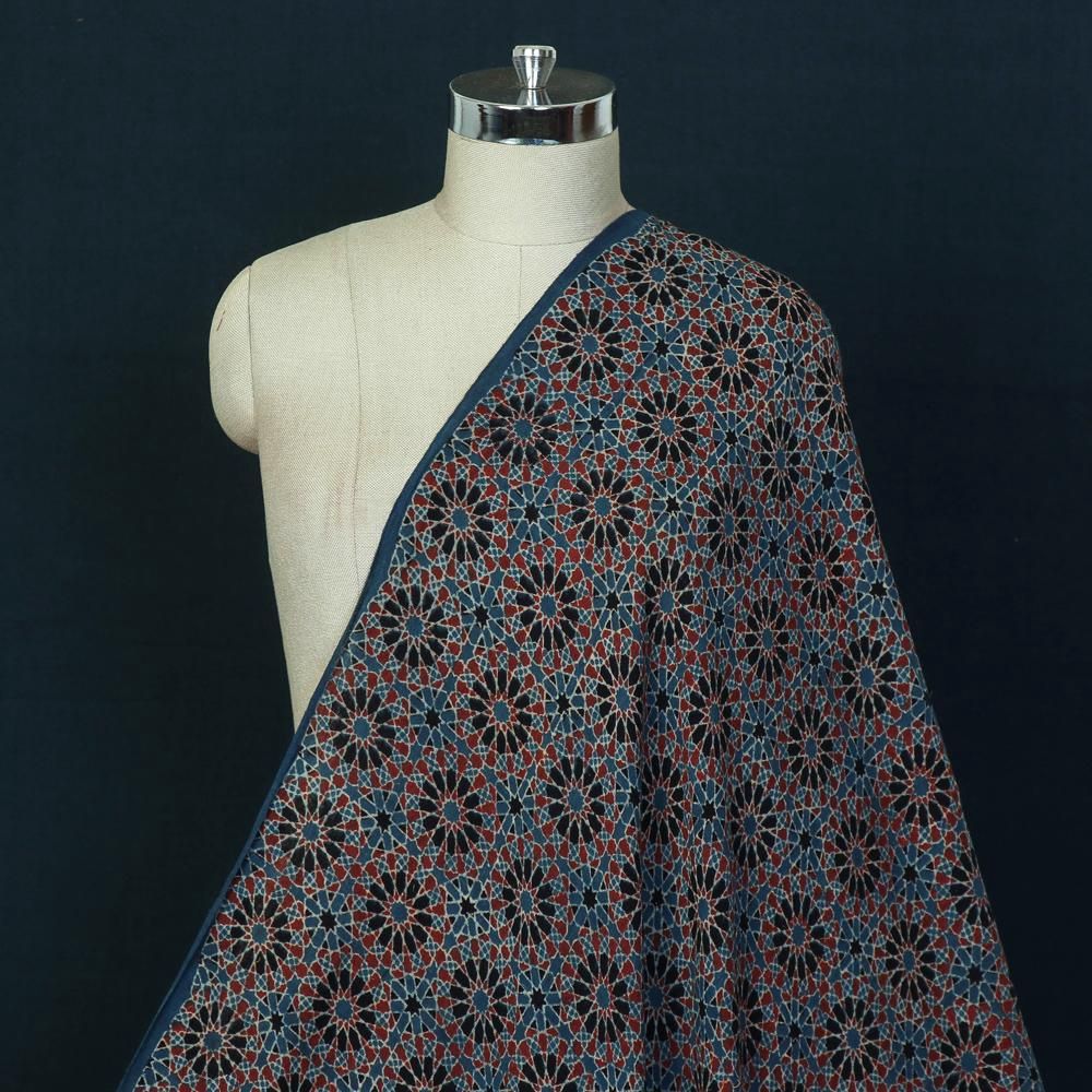 Mosaic Sufiyan Khatri Mashru Silk Ajrakh Block Print per metre