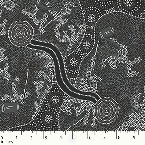 Women Dancing for Rain - Black per metre