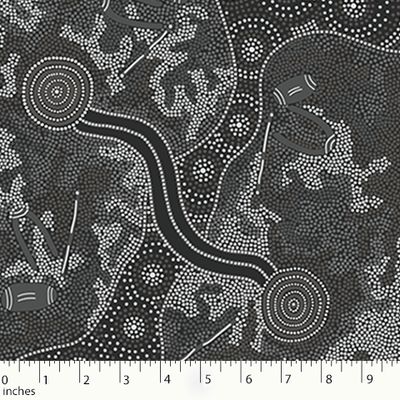 Women Dancing for Rain - Black per metre