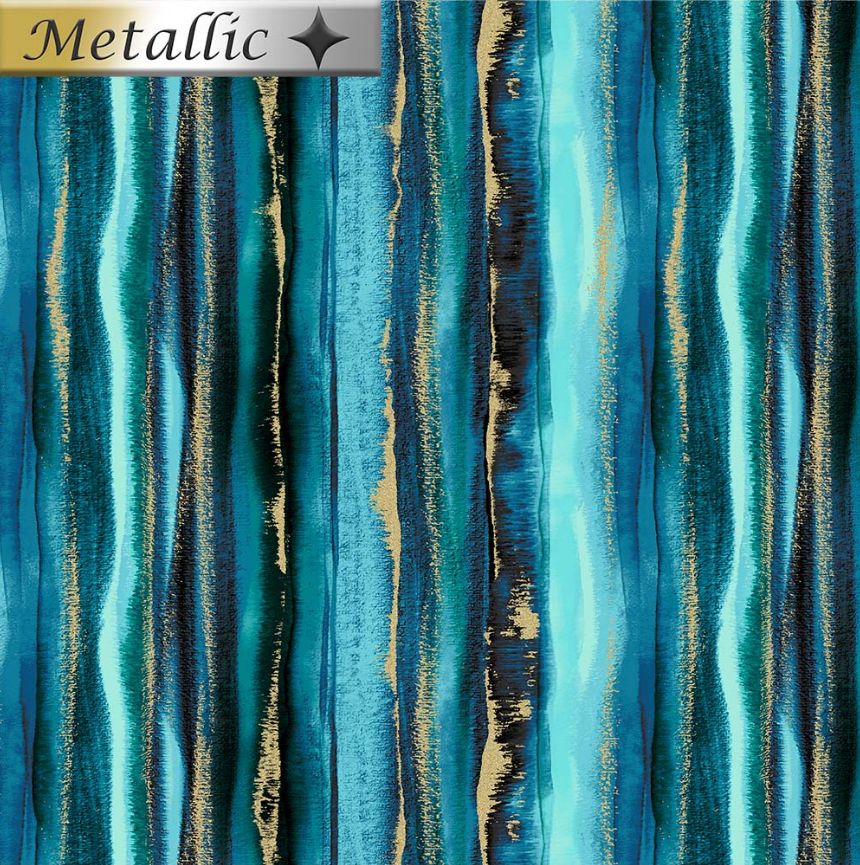 Magnificent Peacock Feathery Stripe Teal per metre
