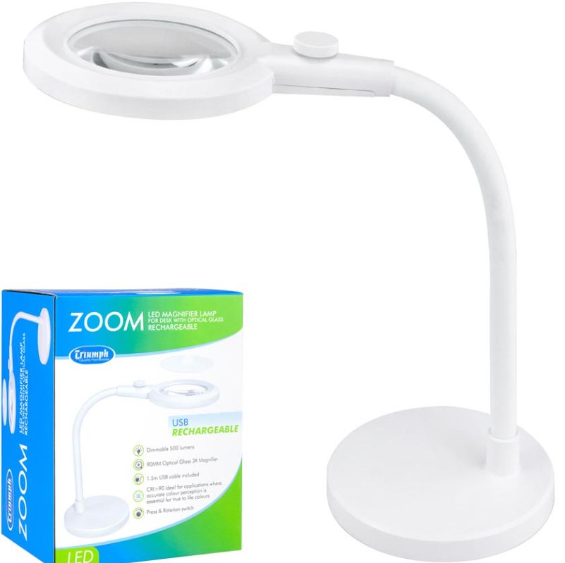 Triumph LED Desk Lamp 90mm Optical Glass Magnifier