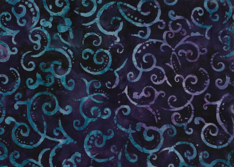 Majestic Batik Range per metre, Print: Purple Scrolls