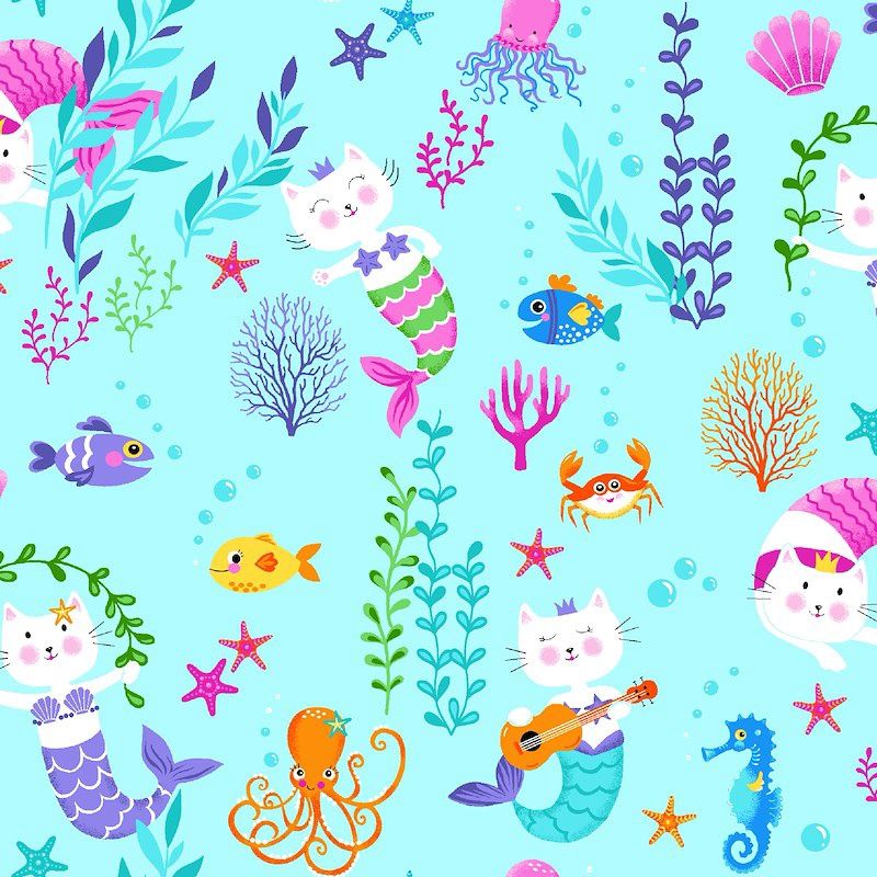 Belle &amp; Blue Range per metre, Print: Blue - Purrmaid