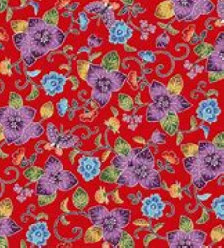 Bingata Style, Colour: Red w Purple Flower
