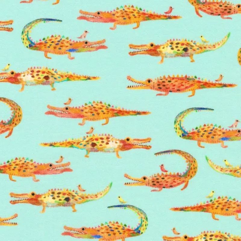 Flora and Fun per metre, Print: Aqua - Alligator