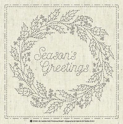 Sashiko Cloth Christmas Wreath - Natural